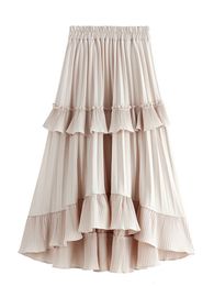 Two Piece Dress OHRYIYIE Beige White Vintage Ruffle Midi Long A-line Skirt Women Autumn Winter High Waist Irregular All-match Skirts Female 230630