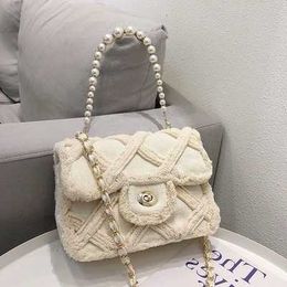 Shoulder Bags Women Canvas Messenger Crossbody Bag Ladies Vintage Handbag Totes Female Cotton Wool Cloth Shopping Pearl 230426