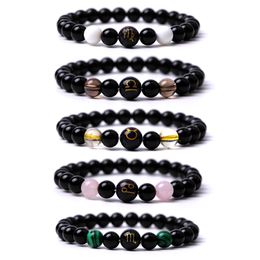 10mm 12 Constellation Zodiac Sign Birthday Bead Bracelet 8mm Black Stone Budhha Friendship Bracelet Jewelry Women Men