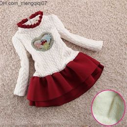 Girl's Dresses Children Girls Autumn Winter Cotton Velvet Flower Dress Long Sleeve White A-line Christmas Xmas 220110 Z230701