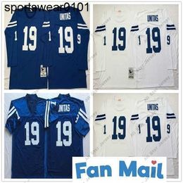 Football Jerseys Ncaa Vintage Top #19 Johnny Unitas Jersey Cheap Blue White Johnny Unitas Long Sleeve MensFootball Jerseys Shirts