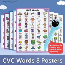 8PCS CVC Phonics Words Poster Language Arts Skills Charts for Kids Classroom Word family wall Educational Posters Pre K Learning L230518