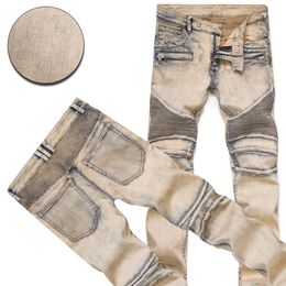 Fashion Men's Distressed Ripped Jeans Famous Fashion Cool Designer Slim Motorcycle Biker Causal Denim Pants Runway Jeans247w