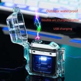 USB Electric Lighter Outdoor Waterproof Windproof Lighters Double Arc Charging Transparent Shell Gift For Men DX65