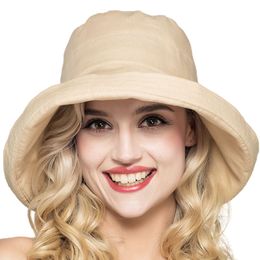 Lady Summer Beach Wide Brim Hat Women Fashion Cotton and Linen Big Bowknot Plain Bucket Hat Female Casual Sunhats TEENYOO