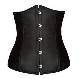 Goth Satin Black Corsets Sexy Lingerie Women Steel Waist Training Underbust Bustiers Plus Size Corselets Top 8192264p