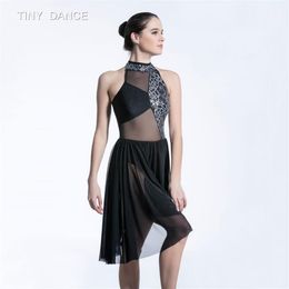 Top Quality Black Sequin Lace and Mesh Ballet Lyrical Dress for Girls and Women Contemporary Dance Costumes 196111282v