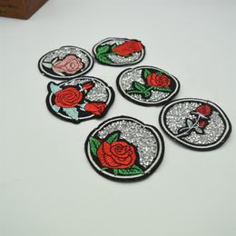 12pcs Rhinestone Rose Sew-on & Iron-on Patches Embroidery Patch Appliques Craft for badge bag clothes203S