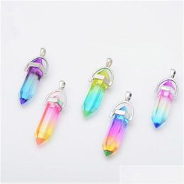 Charms Colorf Glass Hexagon Prism Rainbow Pendant For Necklace Jewellery Making Women Men Wholesale Drop Delivery Findings Components Dhkpr