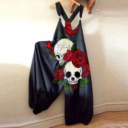 Women's Jumpsuits Rompers Jumpsuit Women Summer Overalls Fashion Ethnic Style Retro Halloween Skull Print Suspenders Jumpsuit Pants Trousers Overalls 230630