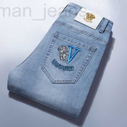 Men's Jeans designer 2023 Spring/Summer Embroidered for Korean Version Slim Fit Elastic Fashion Brand European Pants Thin Style QTPH