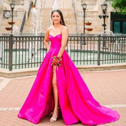 Elegant Pink Strapless Prom Dresses For Women Sleeveless Side Split Saudi Arabia Formal Evening Dress Formal Party Gowns Vestido De Noche