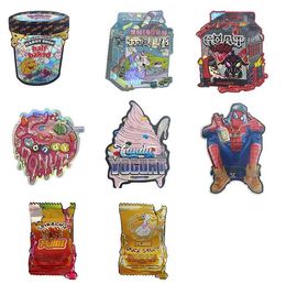 Custom printed shape reusable Mylar bags plastic heat seal resealable baggies 3.5g die cut foil holographic for food storage