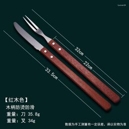 Dinnerware Sets Steak Cutlery Stainless Steel Barbecue 2 Piece Set Outdoor BBQ Roast Lamb Round Rubber Mat For Table