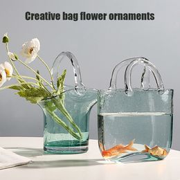Vases Creative Clear Glass Fish Tank Decoration Bubble Flower Handbag Bag Jar For Table Centrepieces Floral Arrangement 230701