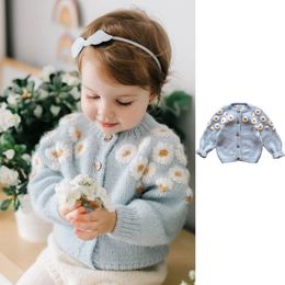 Family Matching Outfits Kids Brand Sweaters Jackets Winter Hand Embroidery Cute Baby Girl Kniited Cardigan Outwear Beautiful European Children Cloth 230630