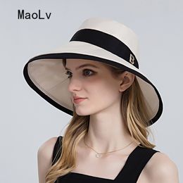 Women's Hat Sun Protection cap Panamanian Women Splice Fisherman Hat Big Brim Hat Sun Visor anti-ultraviolet Bucket hat