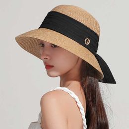 Elegant Women Straw Hat Vintage Big Bow Summer Sun Hat Travel Outdoor Anti-UV Beach Cap Ladies Dome Top Party Wedding Top Hat