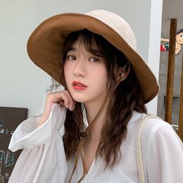 Bucket hat ladies summer vacation beach cap sunscreen panama hat sun hat double-sided Korean version all-match hats S57