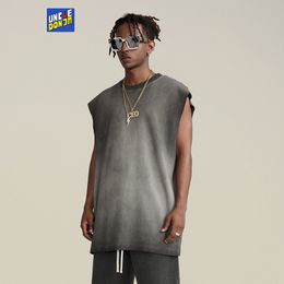 Men's Tank Tops Distressed Gradient Sleeveless Tshirt for Men Streetwear Top Gym Hombre 2023 Summer Loose Vest Drop 230630