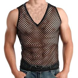 Men's Tank Tops 2023 Summer Fashion Man Sling Round Neck Sleeveless Breathable Mesh Clothing Hollow Loose 230630