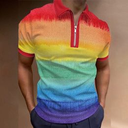 Men's Polos Polo Shirt Golf Rainbow 3D Print Outdoor Street Short Sleeves Zipper Top Fashion Casual Breathable 230630