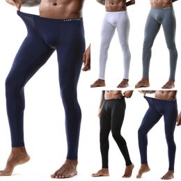 Men's Pants Autunm Leggings Tightfitting Stretch Ice Silk Uconvex Sexy Long Trousers Thin Silky Translucent Home 230630