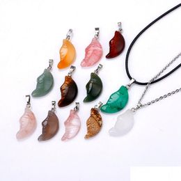 Pendant Necklaces Cartoon Natural Crystal Rose Quartz Moon Face Stone Necklace Chakra Healing Jewelry For Women Men Drop Delivery Pen Dhsem