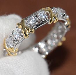 Wholesale Professional Eternity Diamonique CZ Simulated Diamond 10KT White Yellow Gold Filled Wedding Band Cross Ring Size 5-11