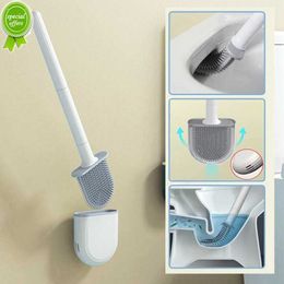 New Bathroom Toilet Brush Water Leak Proof With base Silicone Wc Flat Head Flexible Soft Bristles Brush Quick Drying Holder Set