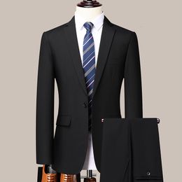 Men's Suits Blazers Boutique S5XL Blazer Pants Fashion Business Solid Colour Gentleman Slim Italian Style Casual Wedding Work Hosting 2piece Set 230630