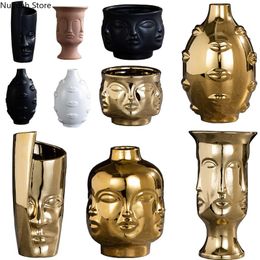 Baskets Nordic Ceramic Face Vase Modern Living Room Lip Flower Light Expression Half Face Decoration Home Decoration Accessories