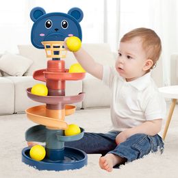 Blocks Montessori Baby Toys Rolling Ball Pile Tower Early Educational Toy For Babies Rotating Track Gift Stacking Children 230630
