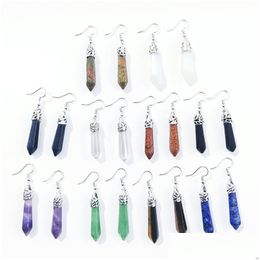 Charm Natural Stone Charms Drop Earrings Hexagonal Lapis Purple Quartz Pink Crystal Earring Chakra Pendum Jewelry Delivery Dhgli