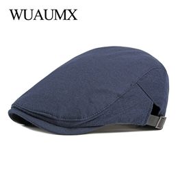 Wuaumx Simple Spring Beret Hat Men Women Solid Visor Golf Driving Cap Casual Men's Duckbill Hat Black Adjustable Herringbone Cap