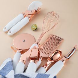 Other Kitchen Dining Bar Rose Gold Kitchen Gadget Set Stainless Steel Garlic Press Cutter Scoop Peeler Cheese Grater Kitchenware Kitchen Accessories 230630