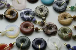 Natural Crystal Agate Jade Tiger Eye 40mm Ping Buckle Healing Circle Gemstone Nostalgic Pendant DIY Necklace Earring Jewellery