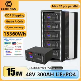 LiFePO4 48V 300AH 15KW Battery Pack Lithium Battery Built-in 200A BMS Grade A Cells With 6000+ Cycles For Solar Home RV Off-Grid