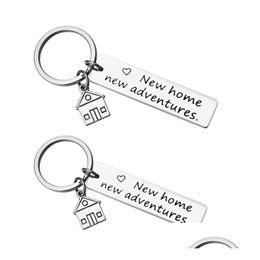 Keychains Lanyards Cute Key Chains Housewarming Gift For Her Or Him Home Adventures Keychain House Keys Keyring Moving Together Fi Dh27O