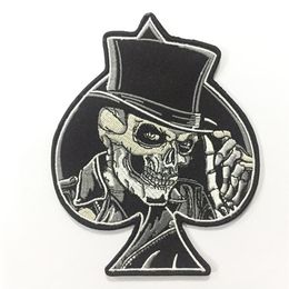 Quality Spades Top Hat Skull Embroidered Iron On Patch Motorcycle Biker Club MC Front Jacket Vest Patch Detailed Embroidery S264C