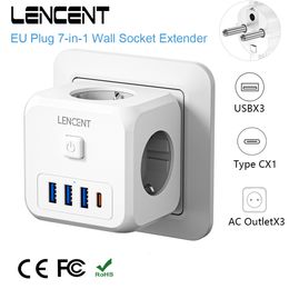 Power Cable Plug LENCENT EU Plug Power Strip with 3 AC Outlets 3 USB Charging Ports 1 Type C 5V 2.4A Adapter 7-in-1 Plug Socket On/Off Switch 230701