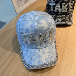 Summer Sun Proof Children's Rhinestone Tate Letter Sunscreen Net Lace Breathable Flower Casual Baseball Cap