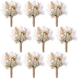 Dried Flowers Wedding Mini Fluffy Natural Pampas Grass Bouquet Boutonniere for Men Boho Party Decorations Home Decor 230701