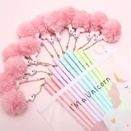 8pcs Fluffy Ball Pendent Gel Pen Kawaii Creative Novelty School Students Signature Ink Pens Cute Office Stationary Accessories