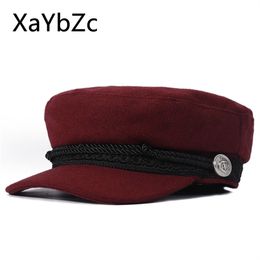 Women Men Military Spring Autumn Sailor Hat Black Ladies Beret Flat Top Captain Cap Travel Cadet Fashion Octagonal