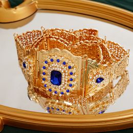 Waist Chain Belts Royal Blue Bridal Belts Gold Plated Moroccan Chic Caftan Belts Long Chain Arabic Turkish Robe Wedding Jewelry Chains 230701