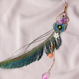 Dangle Earrings Brass With Real -gold-plated Peacock Feather Women Wholesale Exaggerated Single Long Tassel