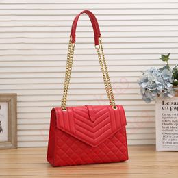 Classic fashion designer PU women's bag commuting shoulder messenger bag chain shoulder strap simple lady bag metal letter button Pure red cute girl bag wallet