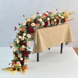 Dried Flowers Customised lengthened 2m artificial rose peony flower row wedding banquet home decoration table Centre decorative 230701