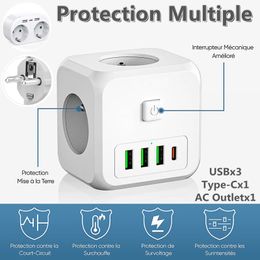 Power Cable Plug EU Plug Power Strip with 3 AC Outlets 3 USB Charging Ports 1 Type C 5V 2.4A Adapter 7-in-1 Plug Socket On/Off Switch 230701